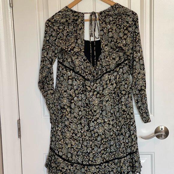 Free People Boheme Floral Long Sleeve Square Neck Mini Dress - 10 - Picture 5 of 9